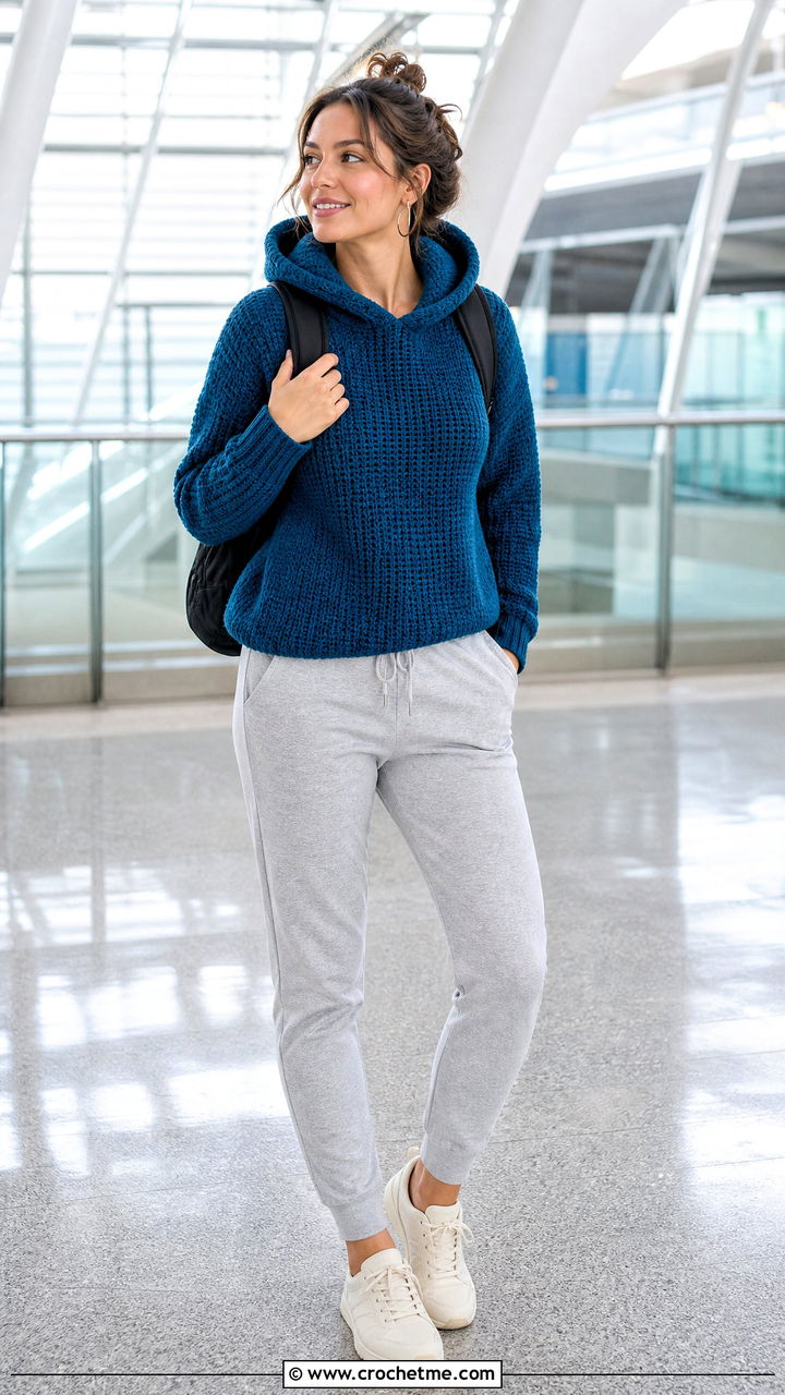Hooded Crochet Jumper With Joggers - 35 crochet jumper outfit ideas