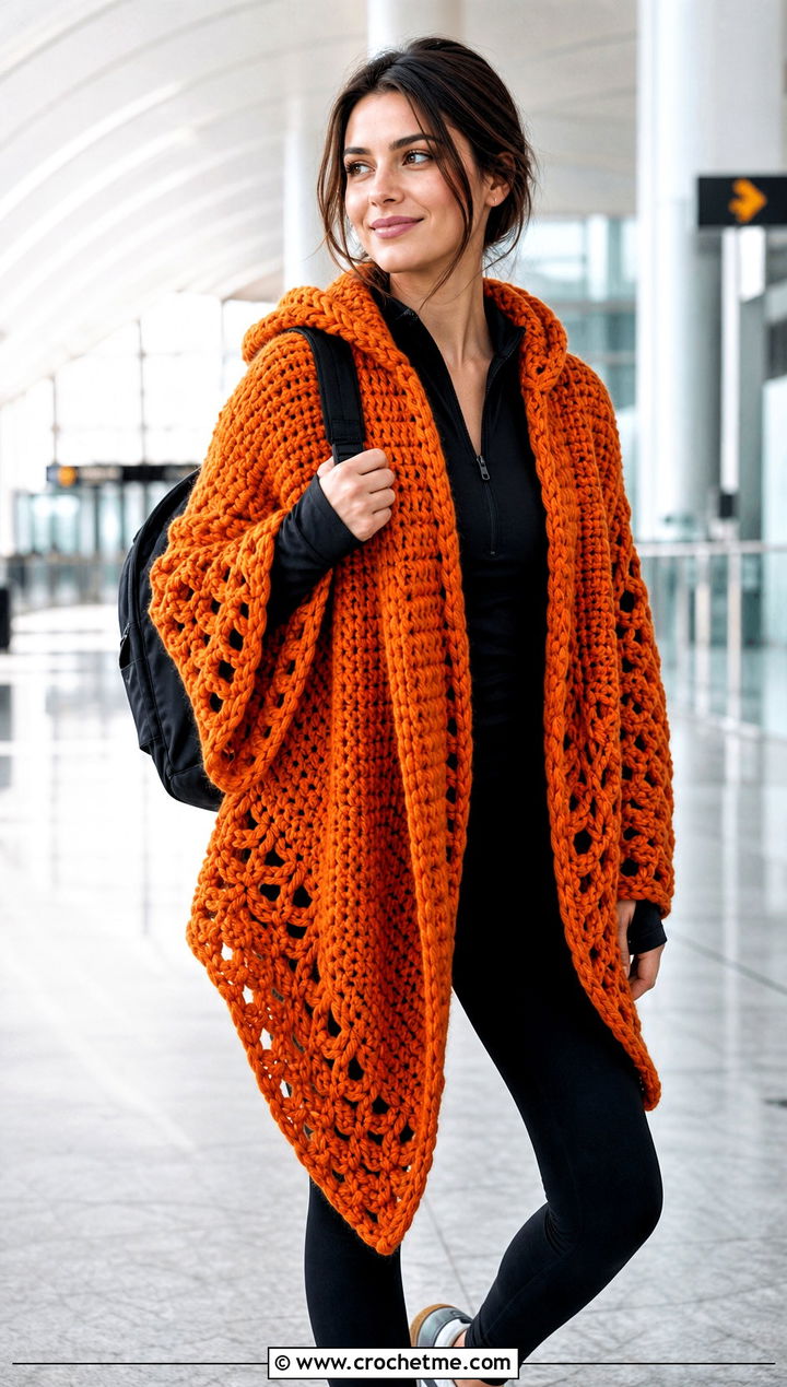 Hooded Crochet Katniss Shawl With Leggings And Sneakers - 20 Crochet Katniss Shawl outfit ideas