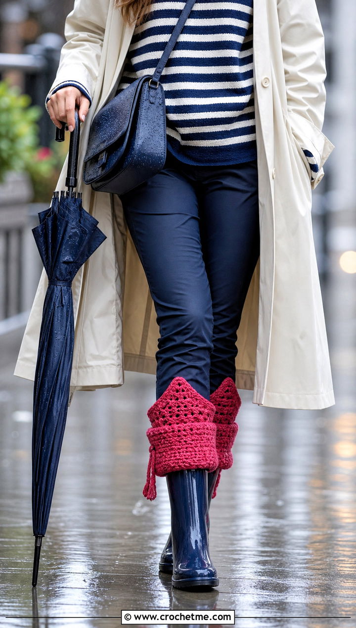Hooded Crochet Leg Warmers With Rain Boots - 20 Chunky Yarn Crochet Leg Warmers outfit ideas