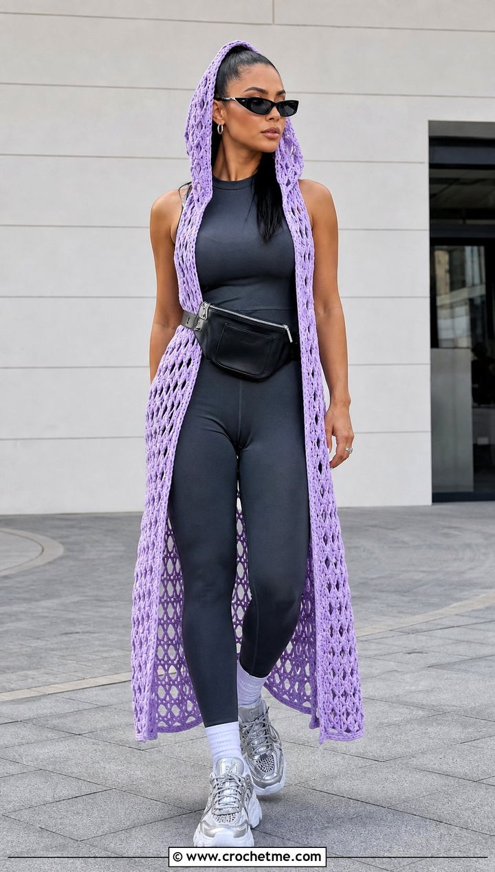 Hooded Crochet Overlay Dress With Catsuit - 25 Crochet Overlay Dress outfit ideas