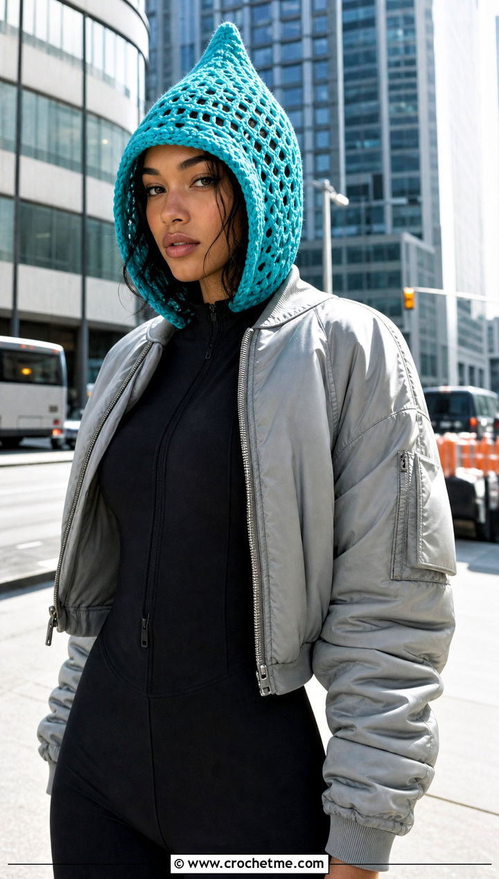Hooded Crochet Pointed Cap With Denim Maxi Skirt - 25 Crochet Pointed Hat outfit ideas