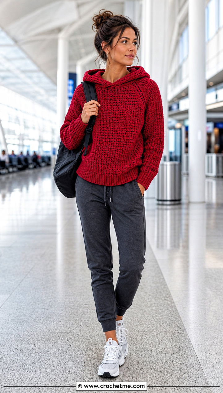 Hooded Crochet Raglan Sweater With Joggers - 35 crochet raglan sweater outfit ideas