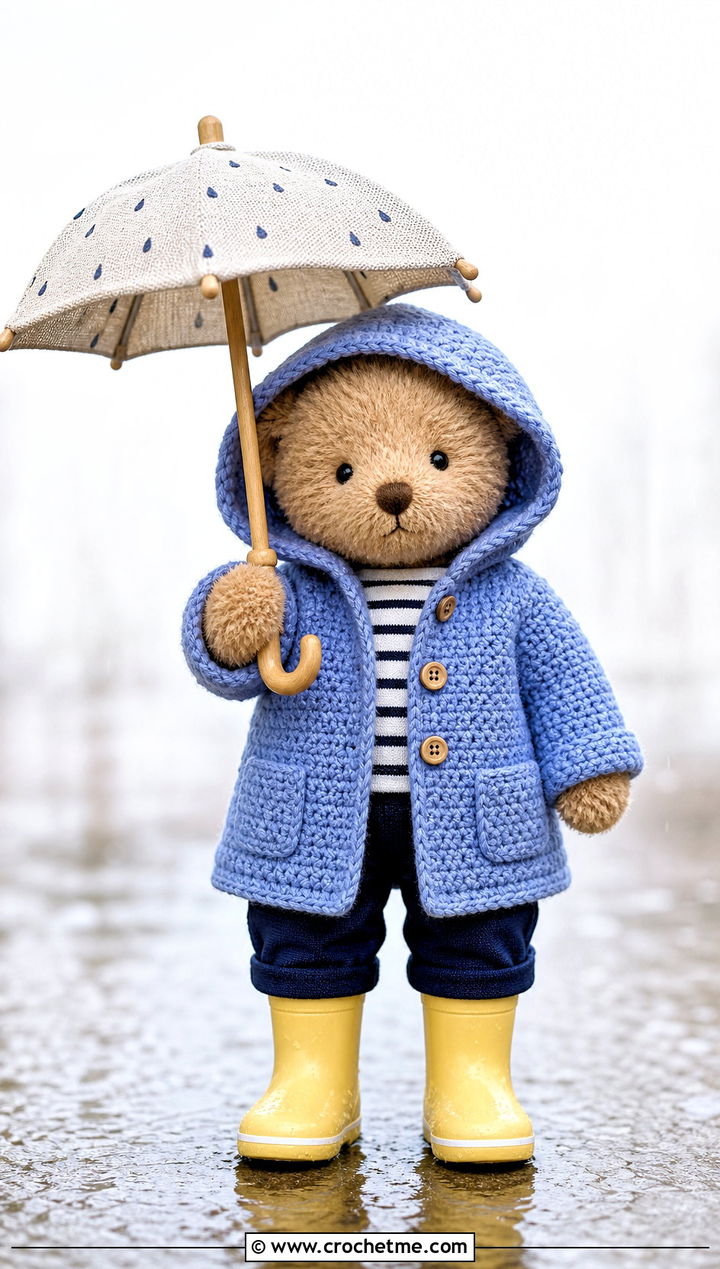 Hooded Crochet Raincoat With Rain Boots - 35 crochet jellycat clothes and outfit ideas