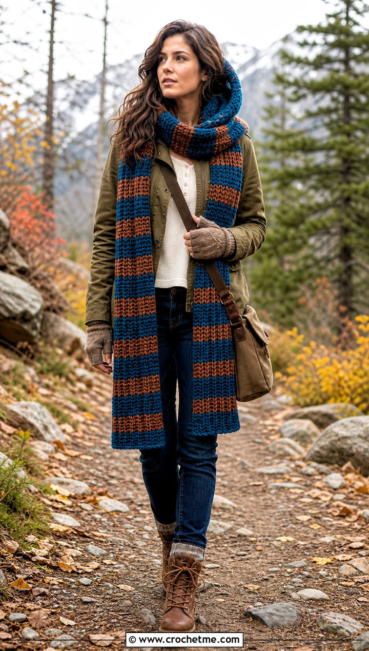 Hooded Crochet Ravenclaw Scarf With Utility Jacket - 35 crochet ravenclaw scarf outfit ideas
