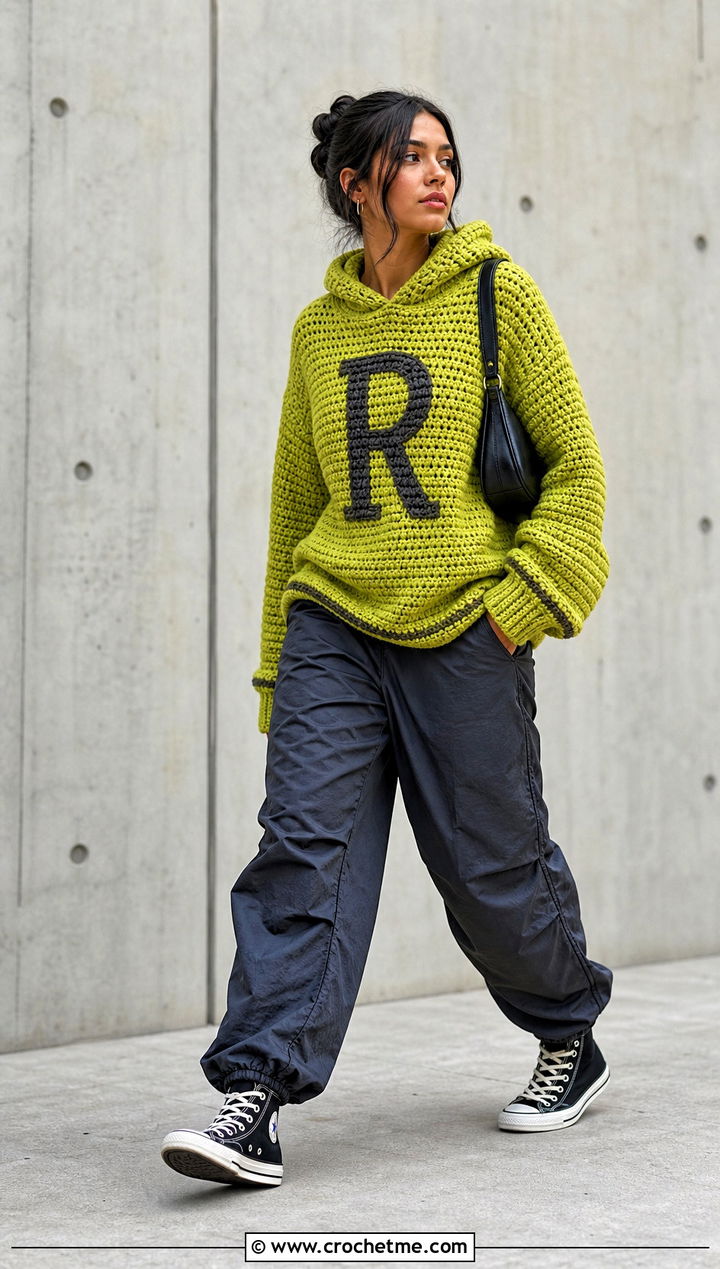 Hooded Crochet Ron Weasley Sweater With Parachute Pants - 25 Crochet Ron Weasley Sweater outfit ideas