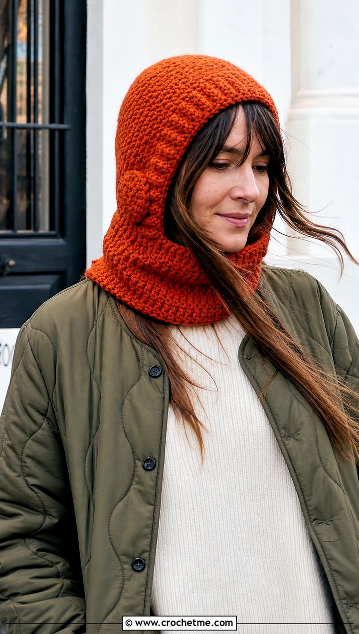 Hooded Crochet Russian Hat With Quilted Coat - 35 crochet russian hat outfit ideas
