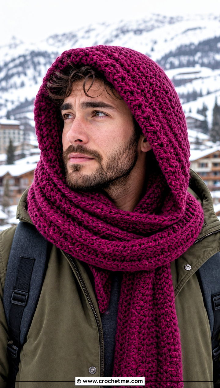 Hooded Crochet Scarf With Parka - 20 Mens Winter Crochet Scarf outfit ideas