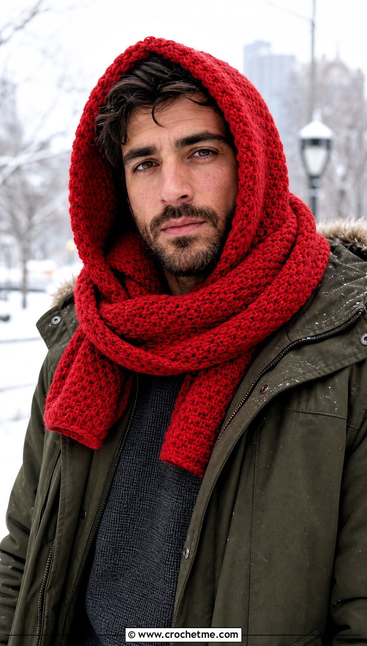 Hooded Crochet Scarf With Parka - 30 crochet scarf ideas for men