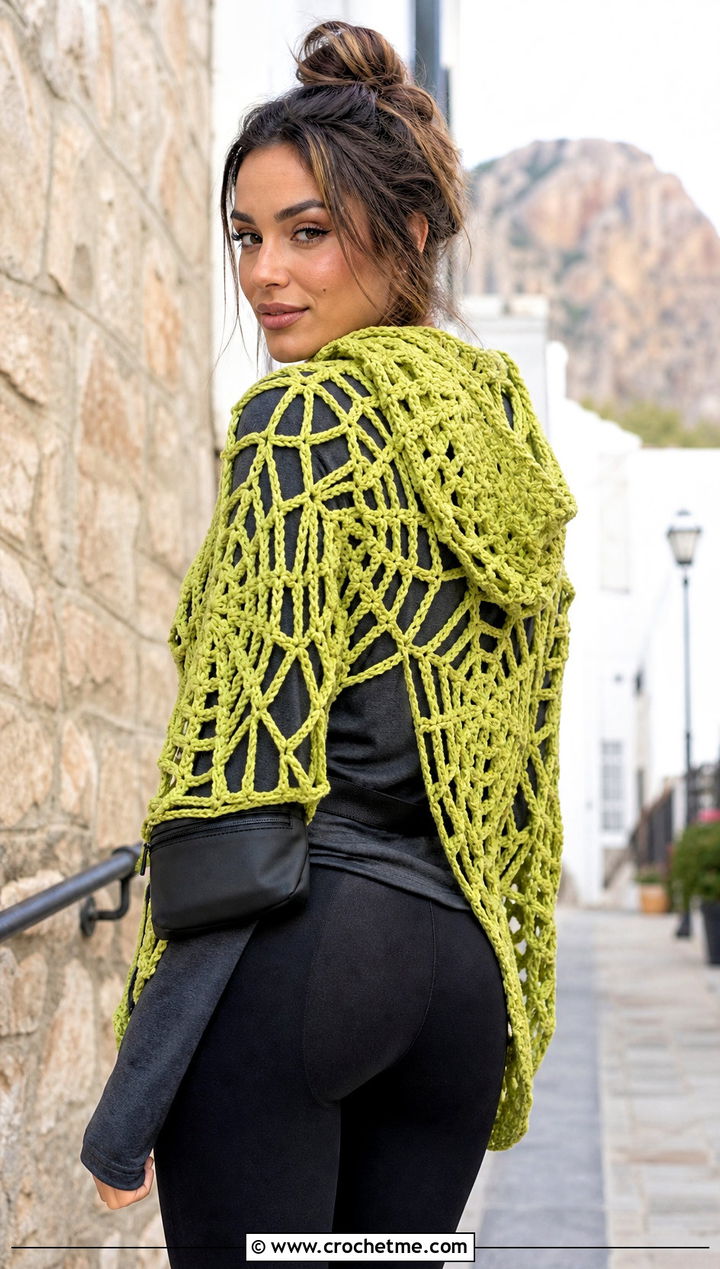 Hooded Crochet Spiderweb Shawl With Leggings - 30 Crochet Spiderweb Shawl outfit ideas
