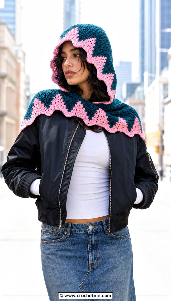 Hooded Crochet Star Hat With Denim Maxi Skirt - 25 crochet star hat outfit ideas