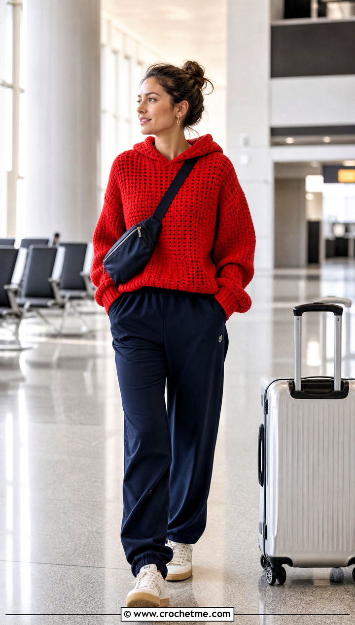 Hooded Crochet Sweater With Track Pants - 25 Basic Crochet Sweater outfit ideas