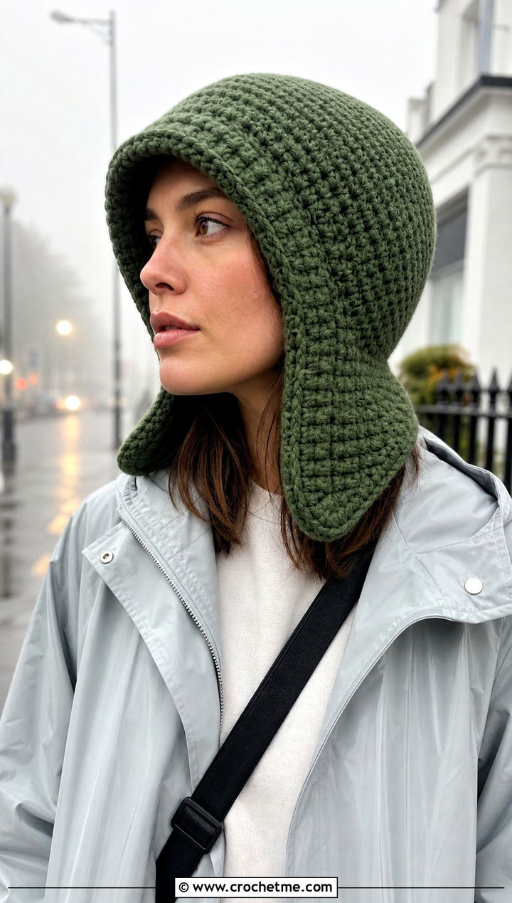 Hooded Crochet Ushanka Hat With Raincoat - 30 crochet ushanka hat outfit ideas