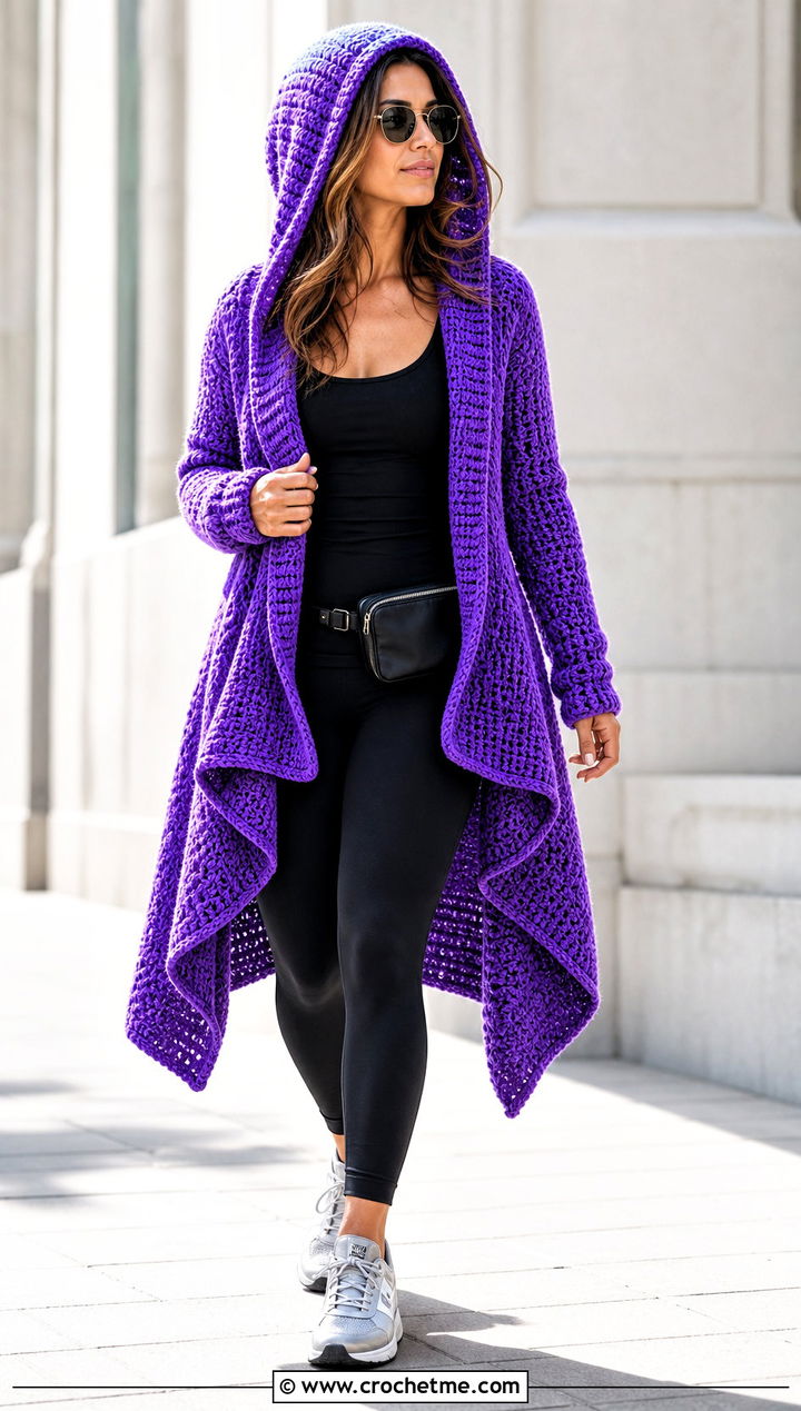 Hooded Crochet Waterfall Cardigan With Leggings - 25 crochet waterfall cardigan outfit ideas