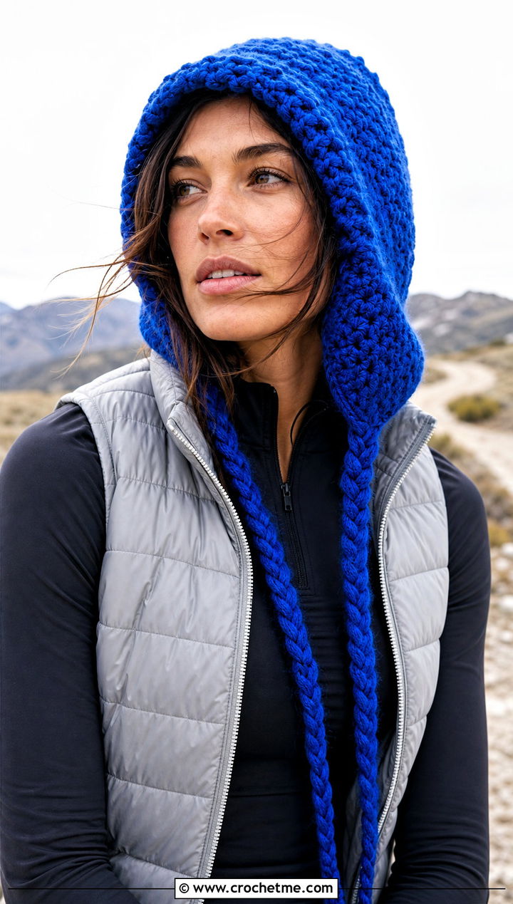 Hooded Ear Flap Beanie With Puffer Vest - 30 crochet ear flap beanie outfit ideas