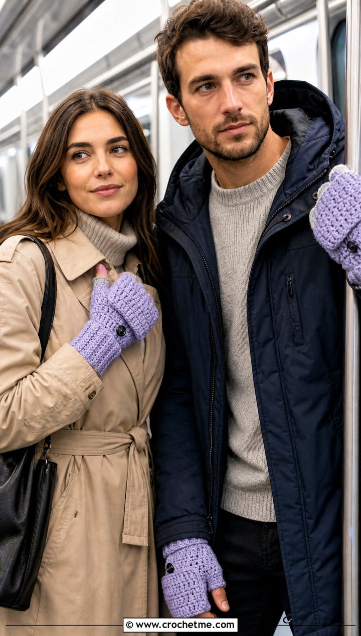 Hooded Fingerless Crochet Gloves With Commuter Outfits - 25 Crochet Gloves For Couples outfit ideas