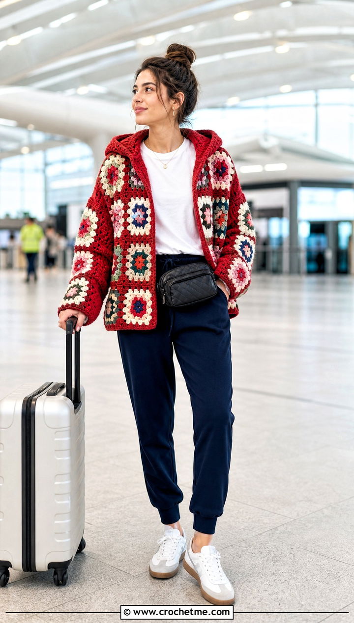 Hooded Granny Square Cardigan Jacket With Joggers - 35 granny square crochet cardigan jacket outfit ideas