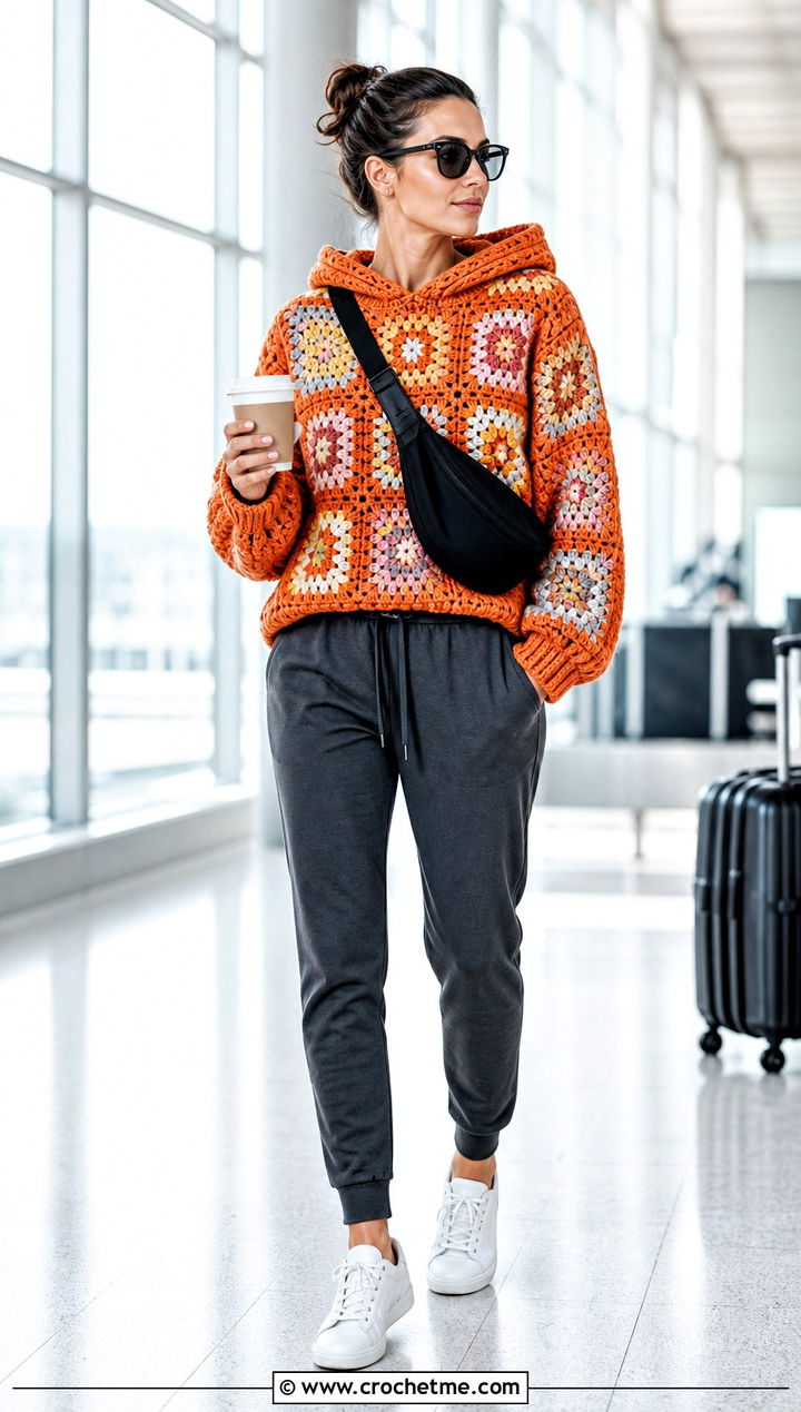 Hooded Granny Square Sweater With Joggers - 30 easy granny square sweater outfit ideas