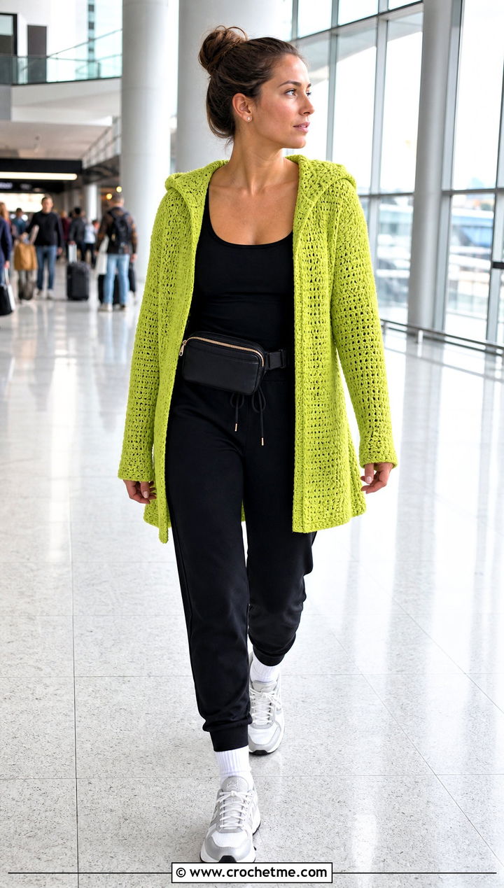 Hooded Half Double Crochet Cardigan With Joggers - 25 Half Double Crochet Cardigan outfit ideas