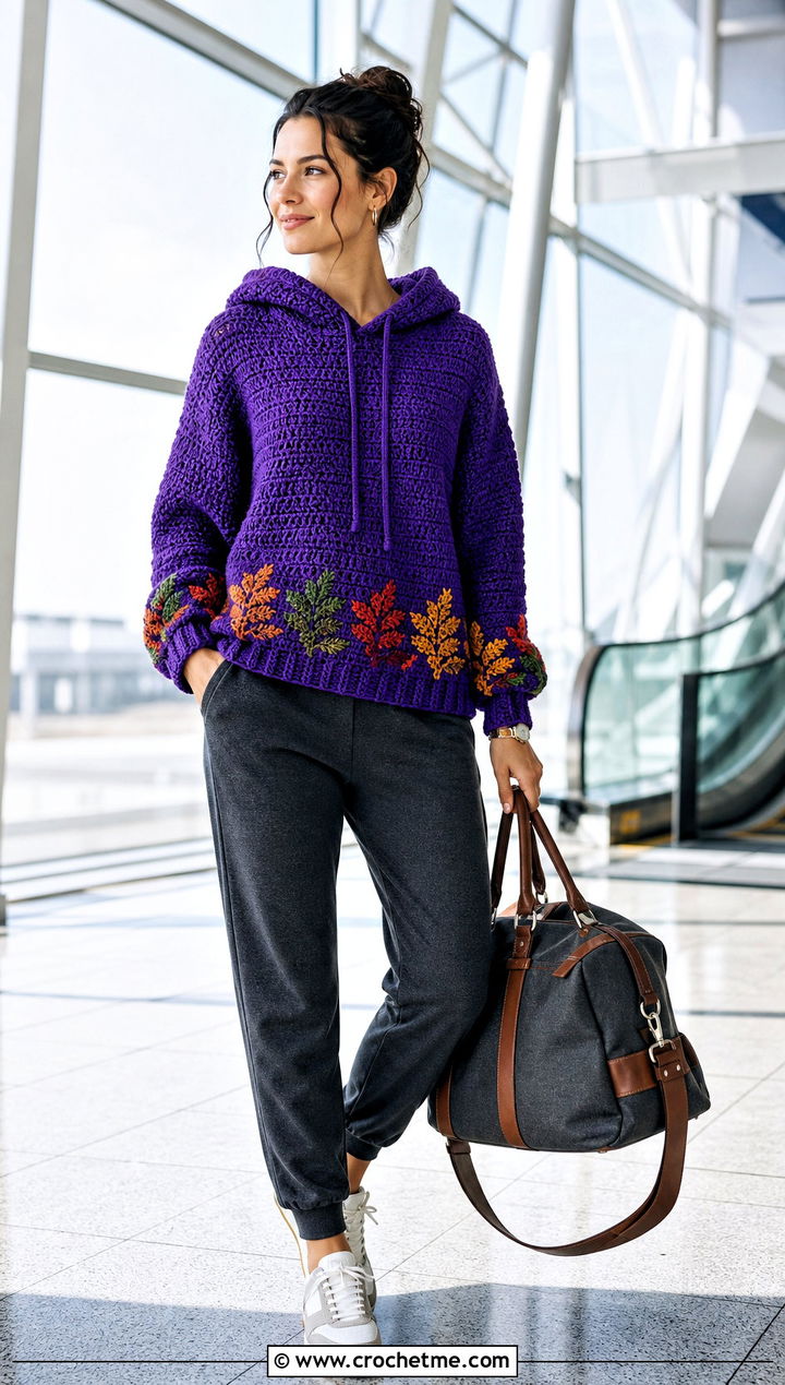 Hooded Harvest Crochet Sweater With Matching Joggers - 25 Crochet Thanksgiving Sweater outfit ideas