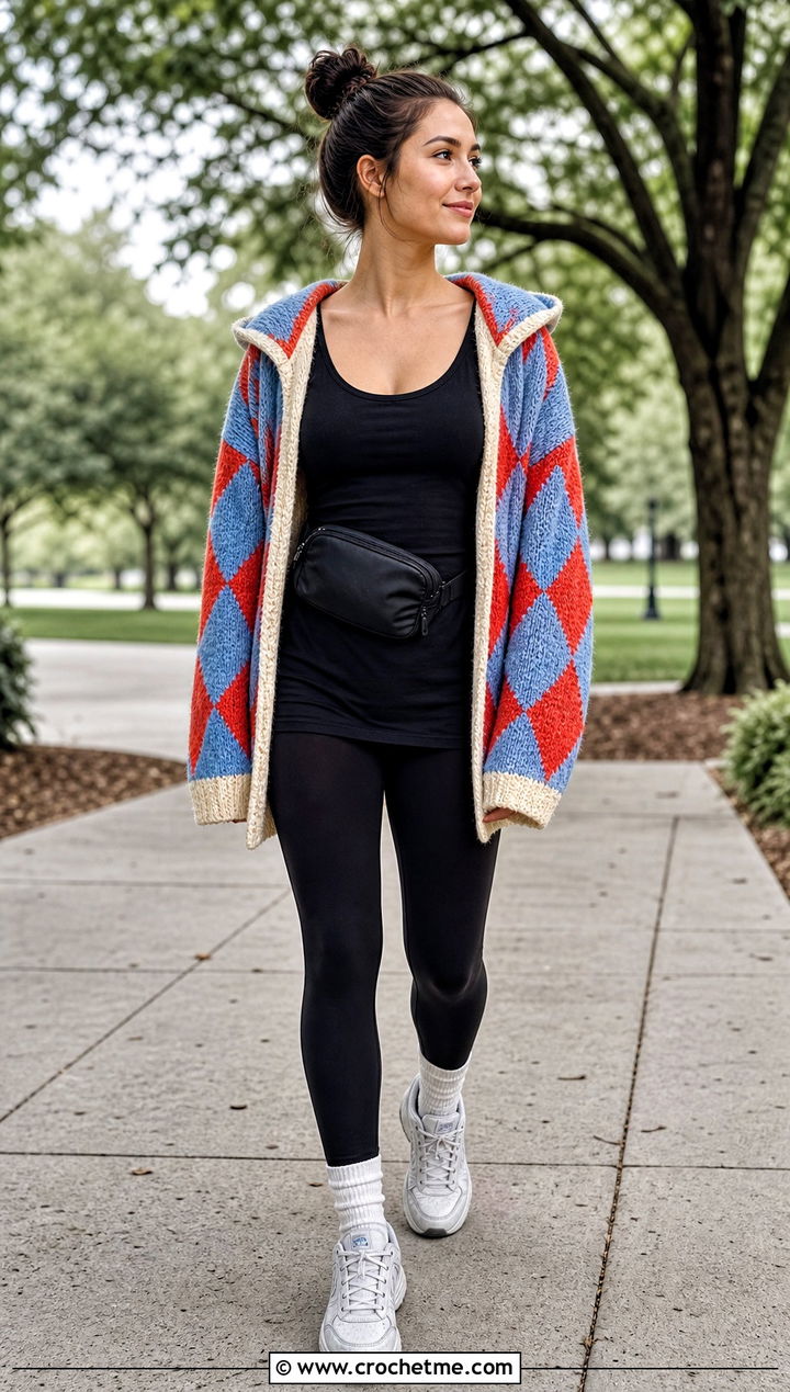 Hooded Howl Crochet Cardigan With Leggings And Sneakers - 25 Howl Crochet Cardigan outfit ideas