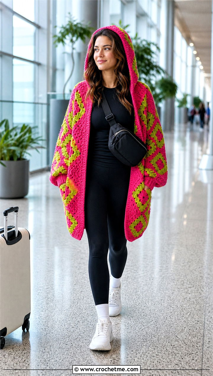 Hooded Howls Crochet Jacket With Leggings And Sneakers - 25 Howls Crochet Jacket outfit ideas