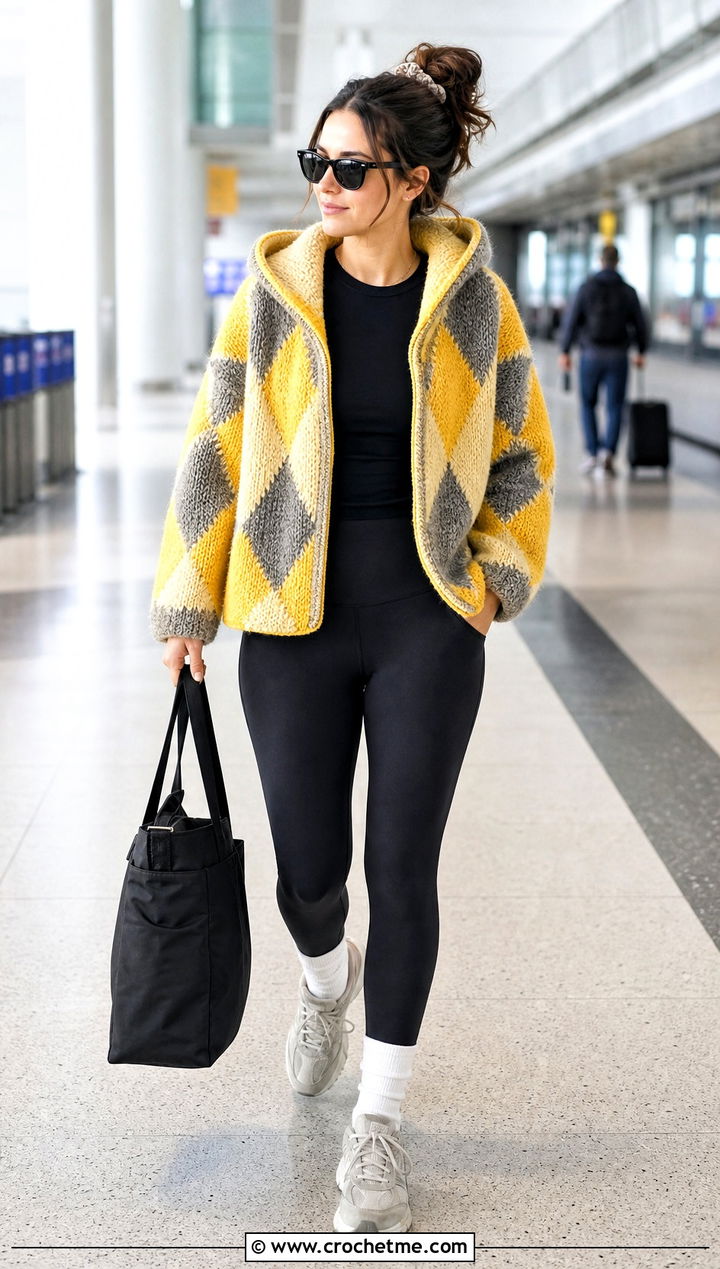 Hooded Howls Crochet Sweater With Black Leggings - 25 Howls Crochet Sweater outfit ideas