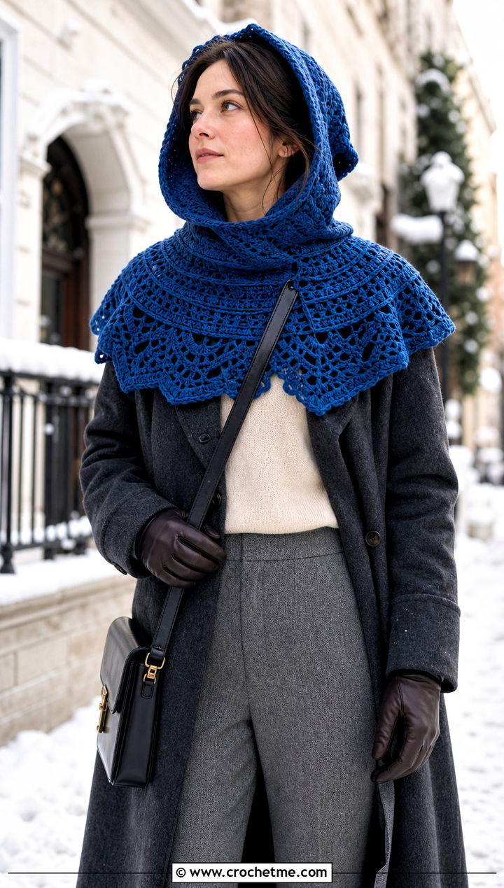 Hooded Huntress Crochet Katniss Shawl With Wool Coat - 20 Crochet Katniss Shawl outfit ideas