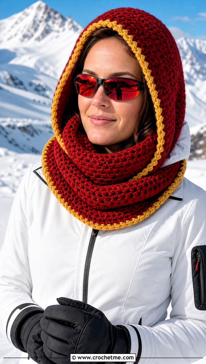Hooded Infinity Gryffindor Crochet Scarf With Ski Jacket - 25 gryffindor crochet scarf outfit ideas