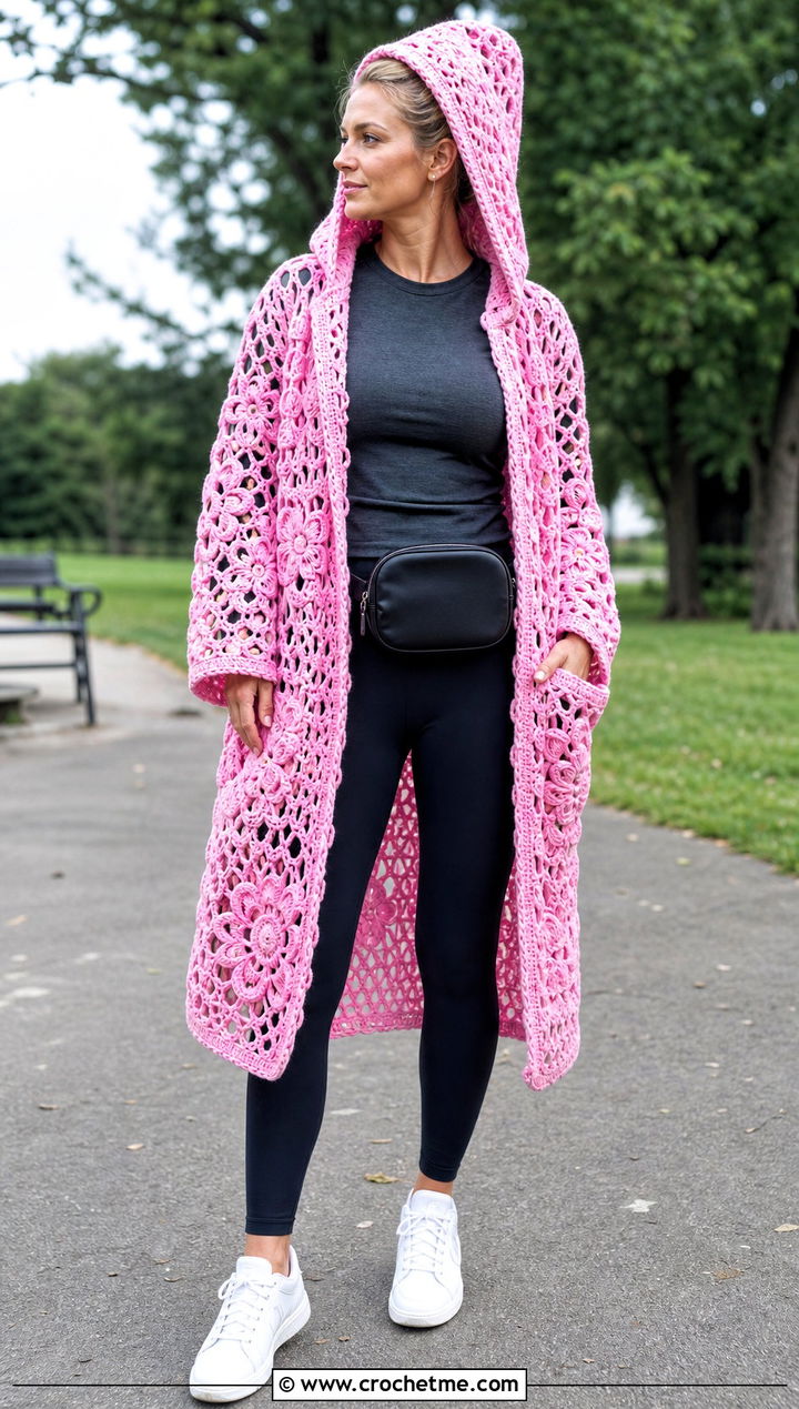 Hooded Irish Crochet Coat With Leggings - 25 irish crochet coat outfit ideas