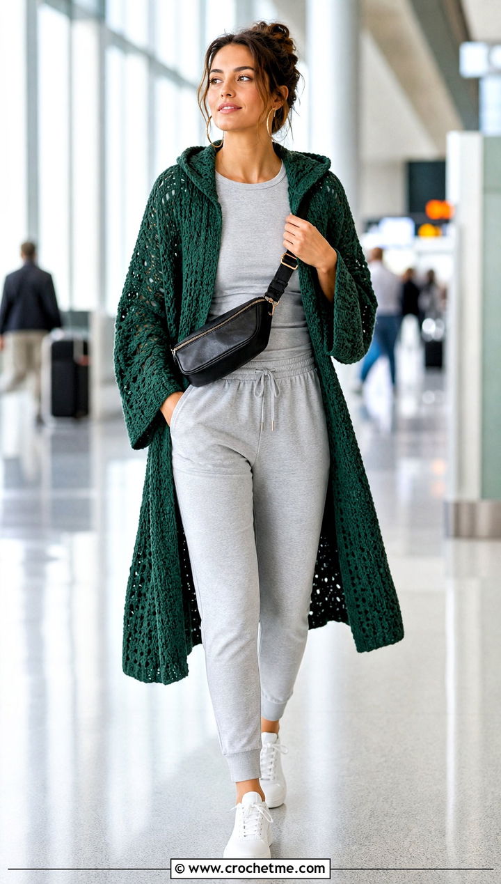 Hooded Kimono Cardigan With Jogger Set - 25 kimono crochet cardigan outfit ideas