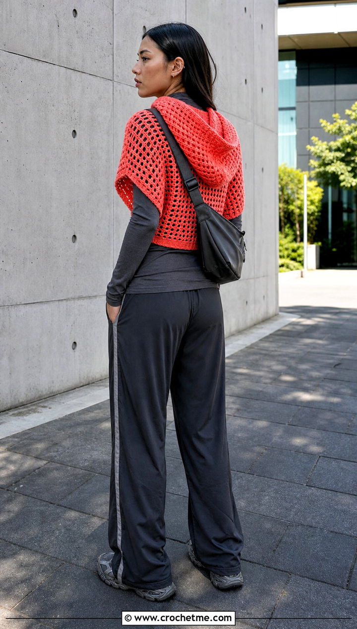 Hooded Mohair Crochet Shrug With Track Pants - 25 mohair crochet shrug outfit ideas