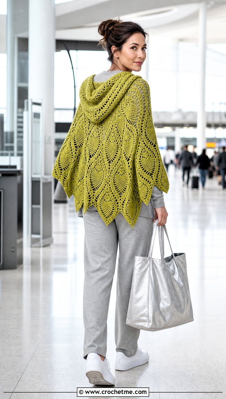 Hooded Pineapple Crochet Shawl With Knit Set - 25 pineapple crochet shawl outfit ideas