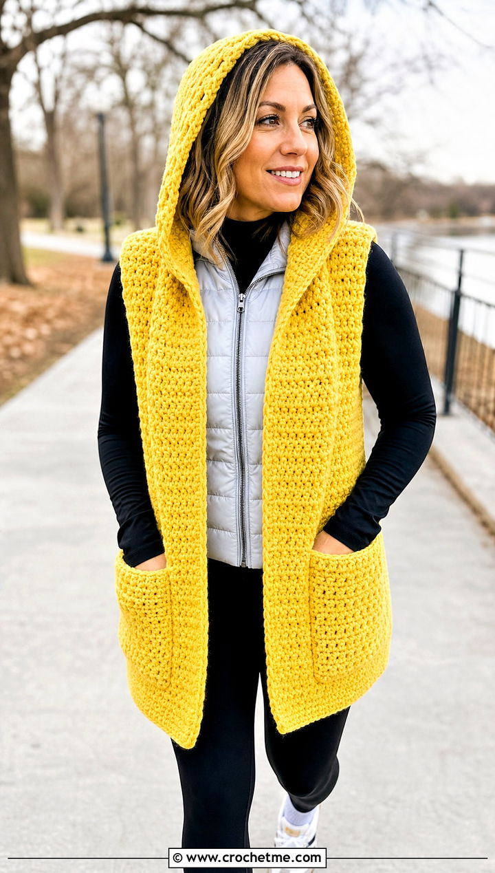 Hooded Pocket Scarf With Leggings And Sneakers - 25 crochet pocket scarves outfit ideas