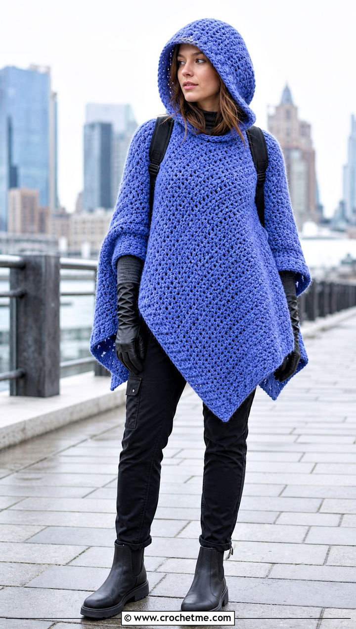 Hooded Poncho Crochet Sweater Blanket With Thermal Layers - 25 crochet sweater blanket outfit ideas