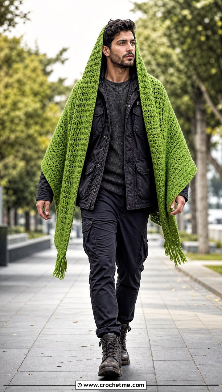 Hooded Prayer Shawl With Utility Jacket And Cargo Pants - 20 Mens Crochet Prayer Shawl outfit ideas