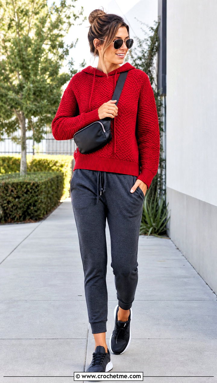 Hooded Ripple Stitch Sweater With Joggers - 25 Crochet Ripple Stitch Sweater outfit ideas