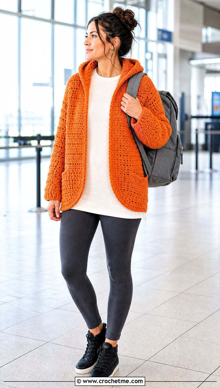 Hooded Round Crochet Cardigan With Leggings - 35 round crochet cardigan outfit ideas