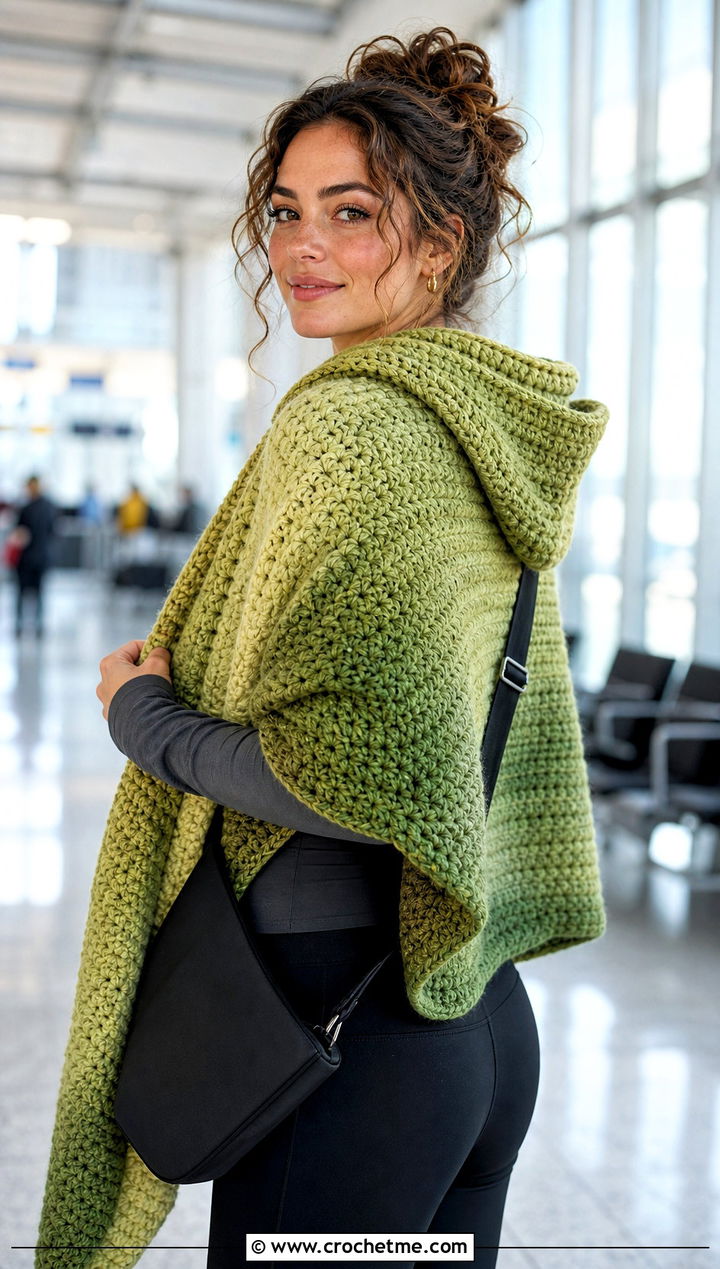 Hooded Shawl With Leggings And Sneakers - 25 Crochet Shawl In A Cake outfit ideas