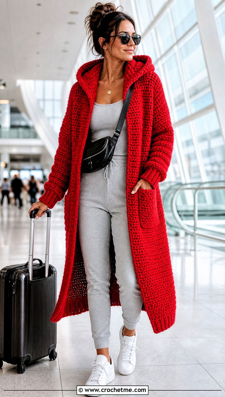 Hooded Side To Side Crochet Cardigan With Joggers - 25 Side To Side Crochet Cardigan outfit ideas