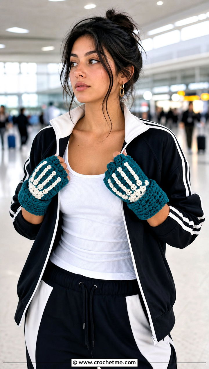Hooded Skeleton Crochet Fingerless Gloves With Track Jacket - 15 Skeleton Crochet Fingerless Gloves outfit ideas
