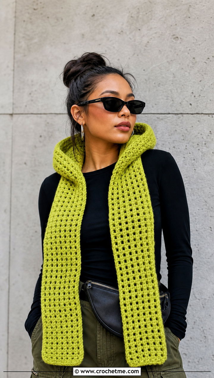 Hooded Sleeved Crochet Scarf With Cargo Pants - 25 Sleeved Crochet Scarf outfit ideas