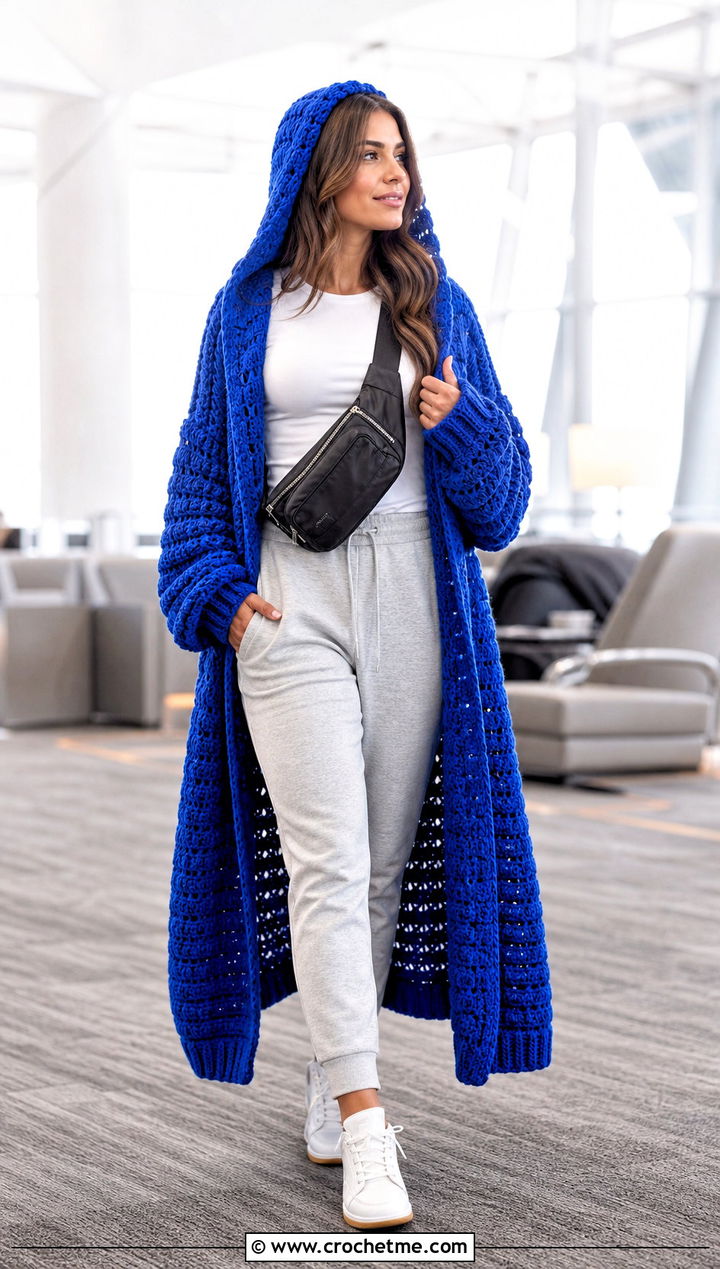 Hooded Sofa Crochet Sweater With Joggers - 15 sofa crochet sweater outfit ideas