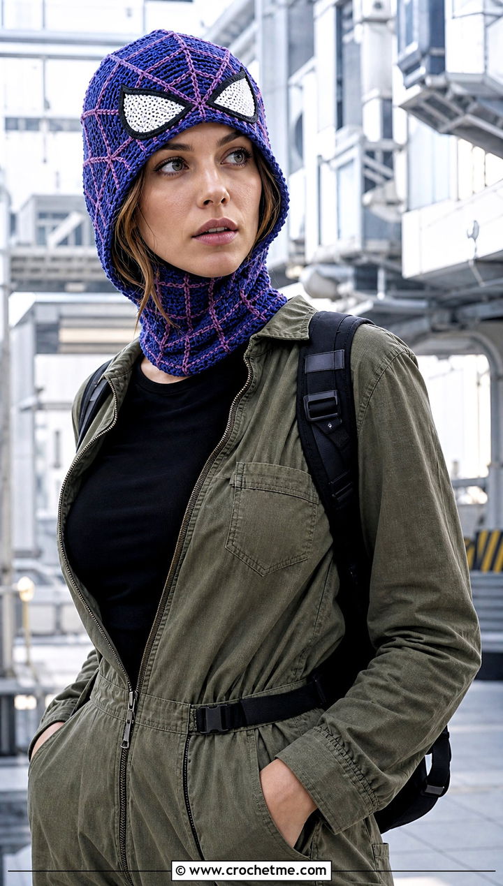 Hooded Spider Gwen Crochet Beanie With Utility Jumpsuit - 20 Spider Gwen Crochet Beanie outfit ideas