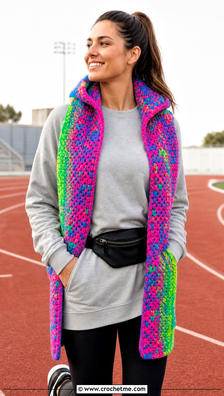 Hooded Temperature Scarf With Leggings - 30 crochet temperature scarf outfit ideas
