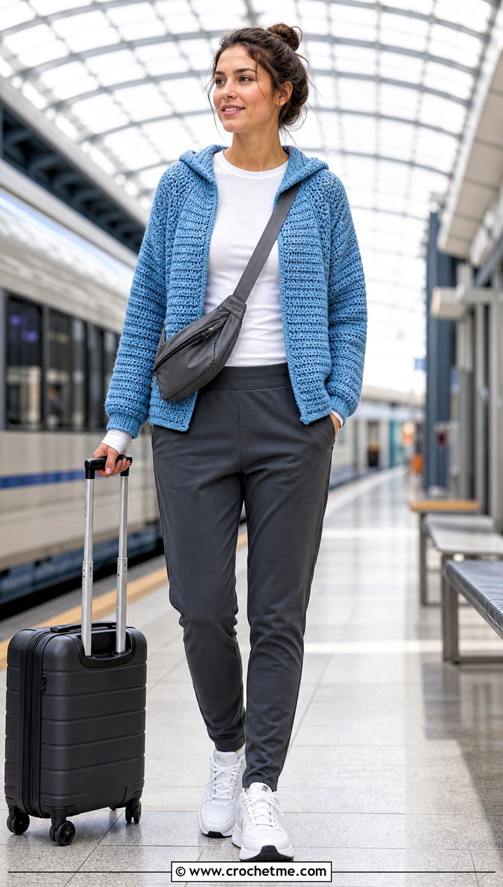 Hooded Top Down Crochet Raglan Cardigan With Track Pants - 25 top down crochet raglan cardigan outfit ideas