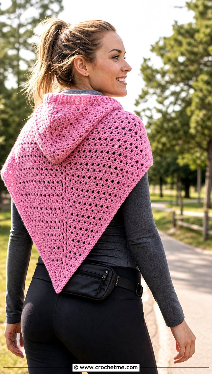 Hooded Triangle Crochet Shawl With Leggings - 15 bright crochet shawl outfit ideas
