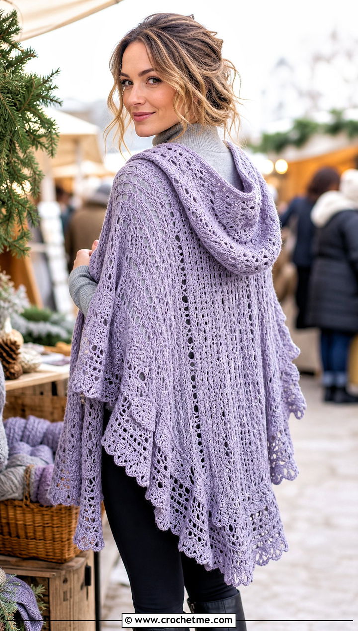 Hooded Victorian Shawl With Sweater And Leggings - 25 Victorian Crochet Shawl outfit ideas