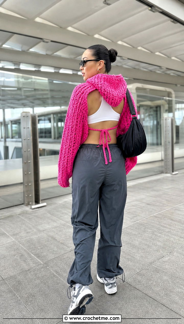 Hooded Virgin Killer Crochet Sweater With Parachute Pants - 15 virgin killer crochet sweater outfit ideas