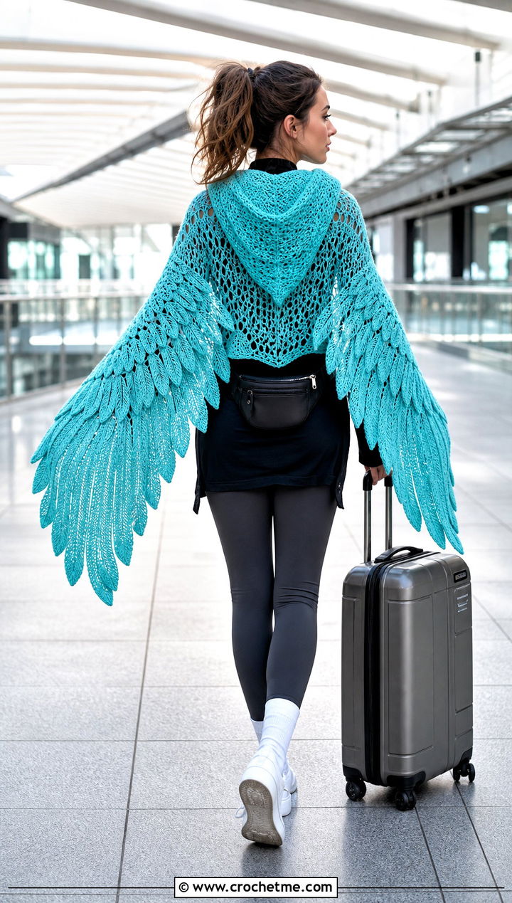 Hooded Wing Shawl With Leggings - 30 Crochet Wing Shawl outfit ideas