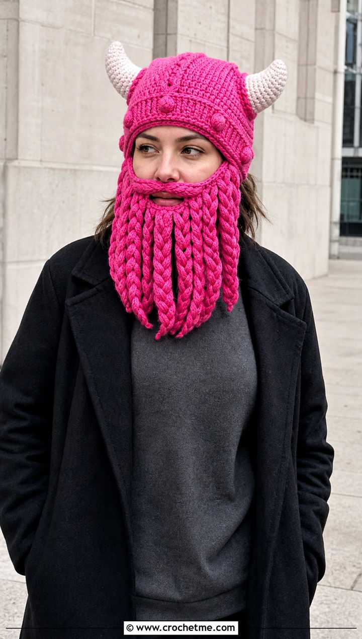 Horned Viking Beard Crochet Hat With Monochrome Streetwear - 25 Beard Crochet Hat outfit ideas